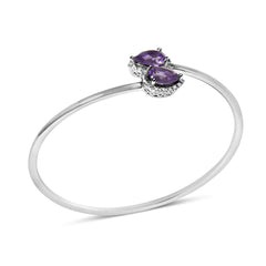 .925 Sterling Silver 8 x 5.5mm Pear Shape Amethyst  and Diamond Accent Halo Bypass Bangle Bracelet (H-I Color, SI1-SI2 Clarity)  - Fits up to 7" Inches