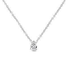 14K White Gold 1/5 Cttw Pear Shape Solitaire Diamond 18" Pendant Necklace (G-H Color, VS2-SI1 Clarity)