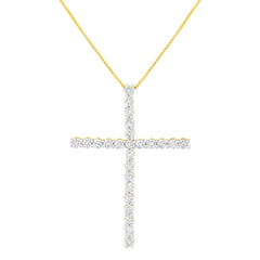 .925 Sterling Silver 3.0 Cttw Round Shape Diamond 1-1/2" Cross Pendant with Box Chain Necklace (J-K Color, I2-I3 Clarity) - 18"