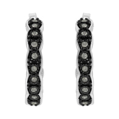 Black Rhodium and .925 Sterling Silver 1/4 cttw Miracle Plate Set Diamond "C" Shape Hoop Earring(I-J Color, I3 Clarity)