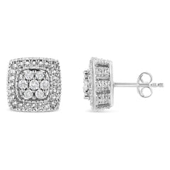 .925 Sterling Silver 1/2 Cttw Diamond Miligrain Square Shape Stud Earrings (I-J Color, I2-I3 Clarity)