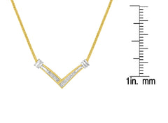 14K Yellow and White Gold 1/4 Cttw Princess Cut Diamond Channel-Set “V” Shape 18" Pendant Necklace (H-I Color, SI2-I1 Clarity)