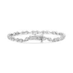 .925 Sterling Silver 1/4 Cttw Diamond Beaded Marquise Shape Link Bracelet (I-J Color, I1-I2 Clarity) - Size 7.25" Inches