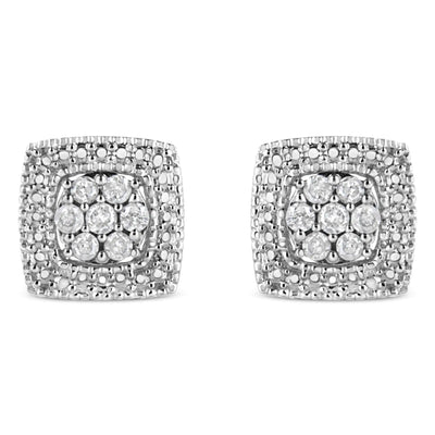 .925 Sterling Silver 1/2 Cttw Diamond Miligrain Square Shape Stud Earrings (I-J Color, I2-I3 Clarity)