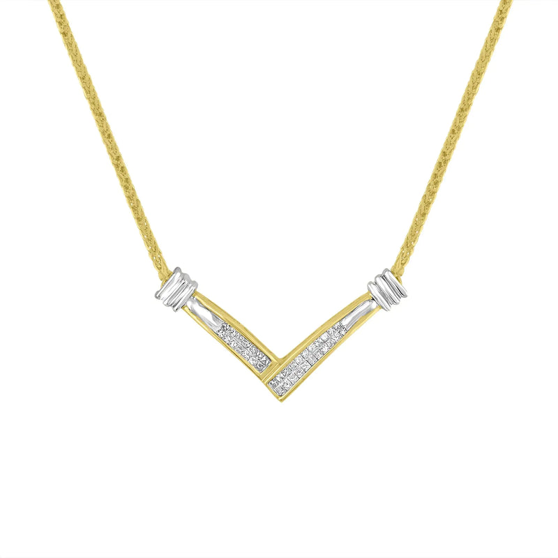14K Yellow and White Gold 1/4 Cttw Princess Cut Diamond Channel-Set “V” Shape 18
