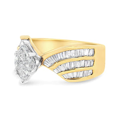 14K White and Yellow Gold 1 1/4 Cttw Pie and Baguette-Cut Diamond Marquise Shape Engagement Bypass Ring (H-I Color, VS1-VS2 Clarity)