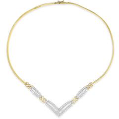 14K Yellow and White Gold 3.00 Cttw Round and Baguette-Cut Diamond "V" Shape Necklace (H-I Color, I1-I2 Clarity)