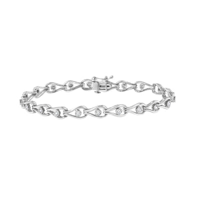 .925 Sterling Silver 1/10 Cttw Miracle-Set Diamond Pear Shape and Bezel Link Bracelet (I-J Color, I3 Clarity) - 7.25