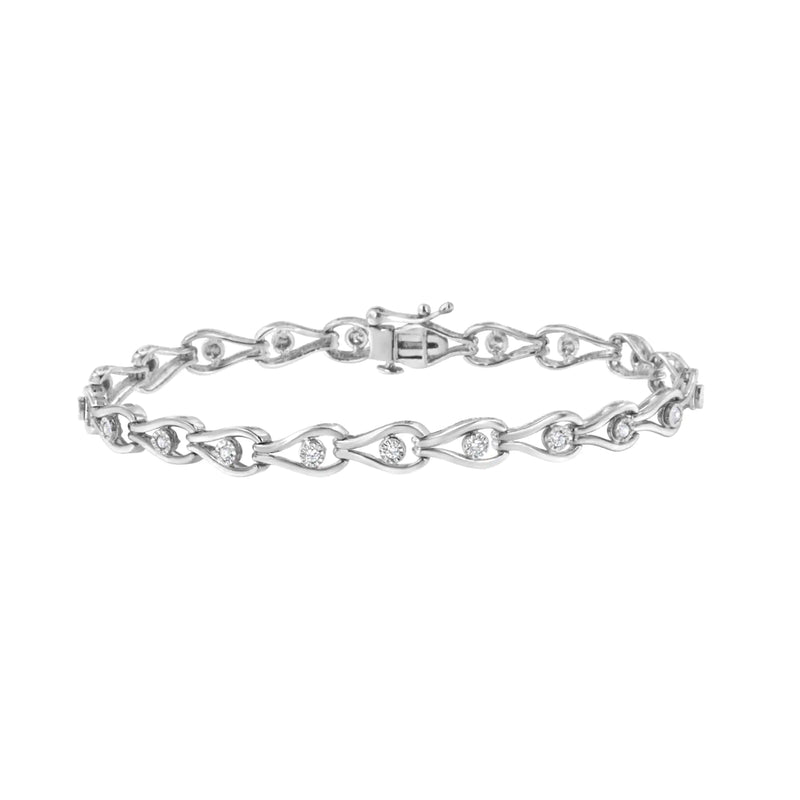 .925 Sterling Silver 1/10 Cttw Miracle-Set Diamond Pear Shape and Bezel Link Bracelet (I-J Color, I3 Clarity) - 7.25
