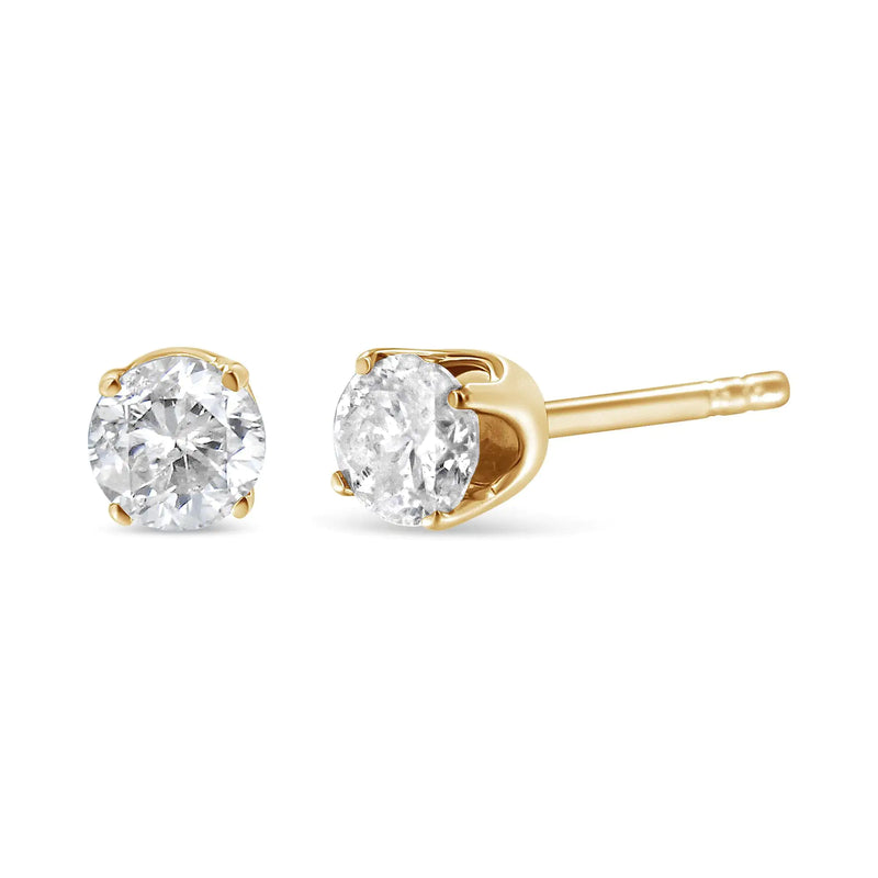 10K Yellow Gold over .925 Sterling Silver 1/3 Cttw Round Brilliant-Cut Diamond Classic 4-Prong Stud Earrings (K-L Color, I2-I3 Clarity)