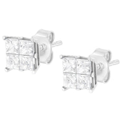 10K White Gold 1.00 cttw Invisible Set Princess-Cut Diamond Composite Square Shape Stud Earrings (G-H Color, I2-I3 Clarity)