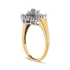 10K Yellow Gold 1/4 Cttw Round and Baguette cut Diamond Heart Shape Ballerina Ring (H-I Color, I1-I2 Clarity)