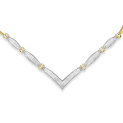14K Yellow and White Gold 3.00 Cttw Round and Princess Cut Diamond "V" Shape Statement Necklace (H-I Color, SI2-I1 Clarity)