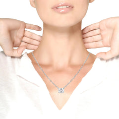 14K White Gold 1/5 Cttw Oval Shape Solitaire Diamond East West 18" Pendant Necklace (G-H Color, VS2-SI1Clarity)