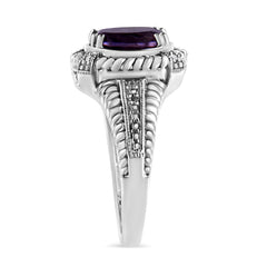 .925 Sterling Silver Prong Set Natural Oval Shape 9X7 MM Purple Amethyst Solitaire and Diamond Accent Ring (I-J Color, I1-I2 Clarity)