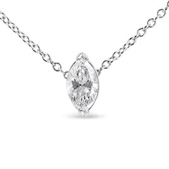 14K White Gold 1/2 Cttw Marquise Shape Lab Grown Diamond Solitaire Pendant Necklace (F-G Color, VS2-SI1 Clarity)