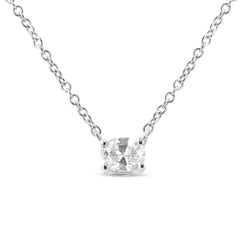 14K White Gold 1/5 Cttw Oval Shape Solitaire Diamond East West 18" Pendant Necklace (G-H Color, VS2-SI1Clarity)