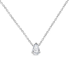 14K White Gold 1/2 Cttw Lab Grown Pear Shape Solitaire Diamond Pendent 18" Necklace (F-G Color, VS2-SI1 Clarity)