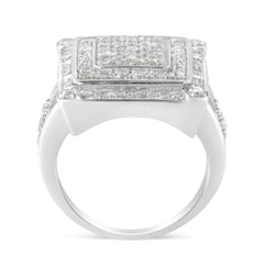 .925 Sterling Silver 1.0 Cttw Round and Baguette Cut Diamond Square Shape Cluster Double Halo Modern Band Ring (I-J Color, I2-I3 Clarity)