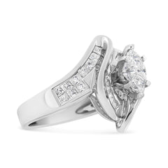 14K White Gold 1 1/4 Cttw Pie, Baguette and Princess cut Diamond Marquise Shape Engagement Cocktail Ring (H-I Color, SI2-I1 Clarity)