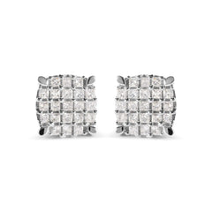 10K White Gold 3/4 Cttw Princess Diamond Composite Cushion Shape Stud Earrings (I-J Color, I1-I2 Clarity)