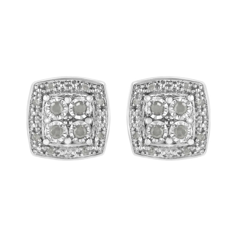 .925 Sterling Silver 1/4 cttw Round Cut Diamond Square Shape Milgrain Stud Earrings (I-J Color, I3 Clarity)