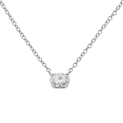 14K White Gold 1/2 Cttw Lab Grown Oval Shape Solitaire Diamond East West 18" Pendant Necklace (E-F Color, VS1-VS2 Clarity)