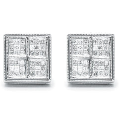 14K White Gold 1/2 Cttw Princess Diamond Composite Box Shape Milgrain Stud Earrings (H-I Color, SI1-SI2 Clarity)