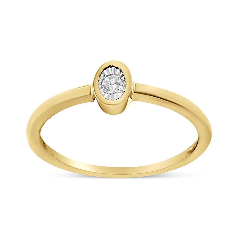 14K Yellow Gold Plated .925 Sterling Silver Miracle Set Diamond Accent Oval Shape Promise Ring (J-K Color, I1-I2 Clarity)