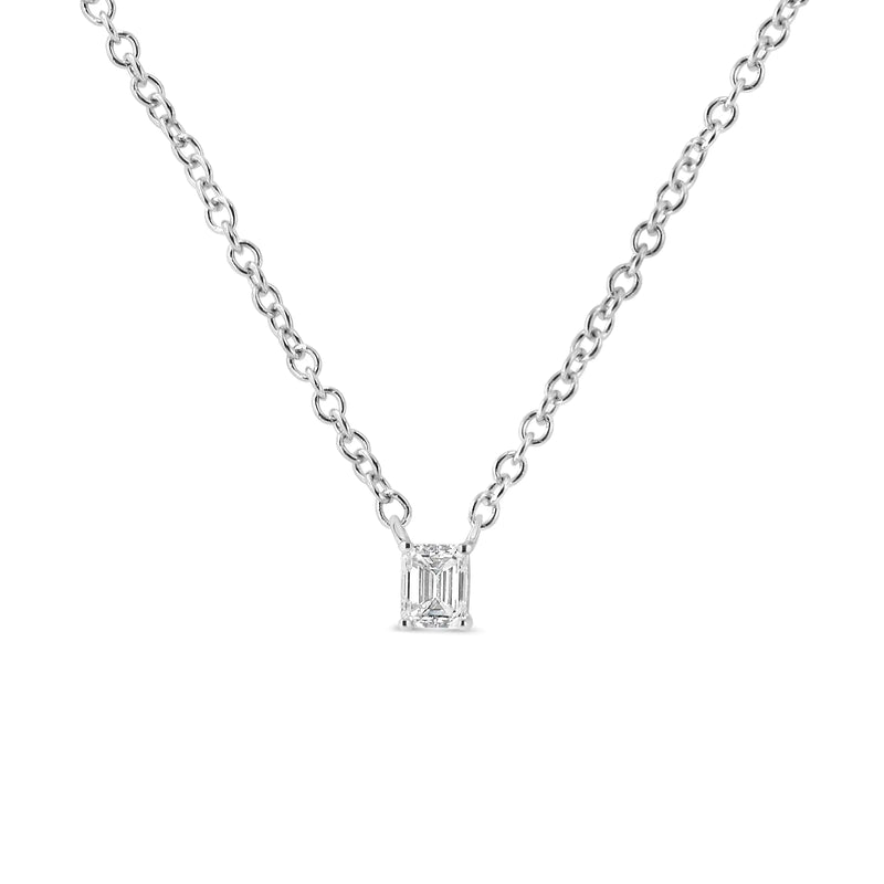14K White Gold 1/5 Cttw Emerald Shape Solitaire Diamond 18