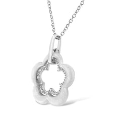 Matte Finished .925 Sterling Silver Diamond Accent Double Flower Shape 18" Satin Finished Pendant Necklace (I-J Color, I1-I2 Clarity)