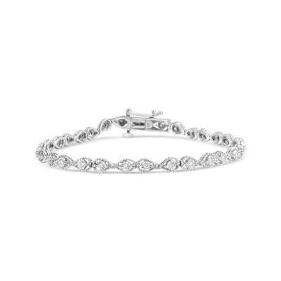 .925 Sterling Silver 1/4 Cttw Diamond Beaded Marquise Shape Link Bracelet (I-J Color, I1-I2 Clarity) - Size 7.25