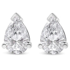 14K White Gold Pear Shape Solitaire Lab Grown Diamond Stud Earrings (F-G Color, VS2-SI1 Clarity)