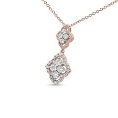 14K Rose Gold 3/4 Cttw Round Diamond Double Quatrefoil Pendant 18" Necklace (H-I Color, I1-I2 Clarity)