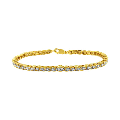10K Yellow Gold Plated .925 Sterling Silver 1 cttw Prong-Set Diamond Pear Shape Link Bracelet (I-J Color, I1-I2 Clarity) - 7.25