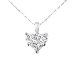 10K White Gold 1/2 Cttw Round and Princess-Cut Diamond Heart Shape 18" Pendant Necklace (H-I Color, SI2-I1 Clarity)