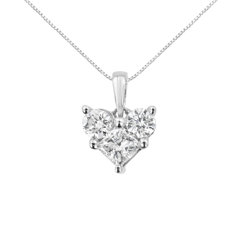 10K White Gold 1/2 Cttw Round and Princess-Cut Diamond Heart Shape 18