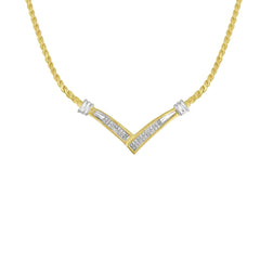 10K Yellow and White Gold 1/2 Cttw Princess Cut Diamond Channel-Set “V” Shape 18" Franco Chain Necklace (H-I Color, SI2-I1 Clarity)