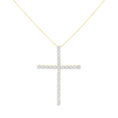 .925 Sterling Silver 3.0 Cttw Round Shape Diamond 1-1/2" Cross Pendant with Box Chain Necklace (J-K Color, I2-I3 Clarity) - 18"