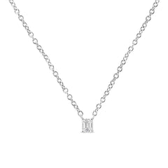 14K White Gold 1/5 Cttw Emerald Shape Solitaire Diamond 18" Pendant Necklace (G-H Color, VS2-SI1 Clarity)