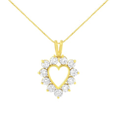 10K Yellow Gold Plated .925 Sterling Silver 1.00 Cttw Diamond Halo Open Heart 18" Pendant Necklace (L-M Color, I1-I2 Clarity)