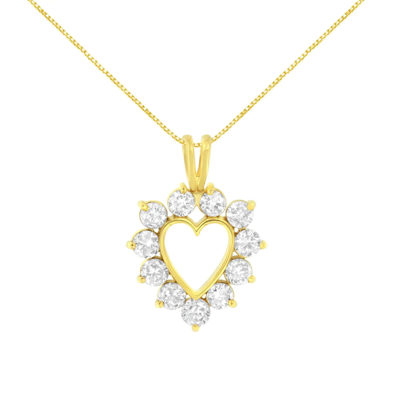 10K Yellow Gold Plated .925 Sterling Silver 1.00 Cttw Diamond Halo Open Heart 18